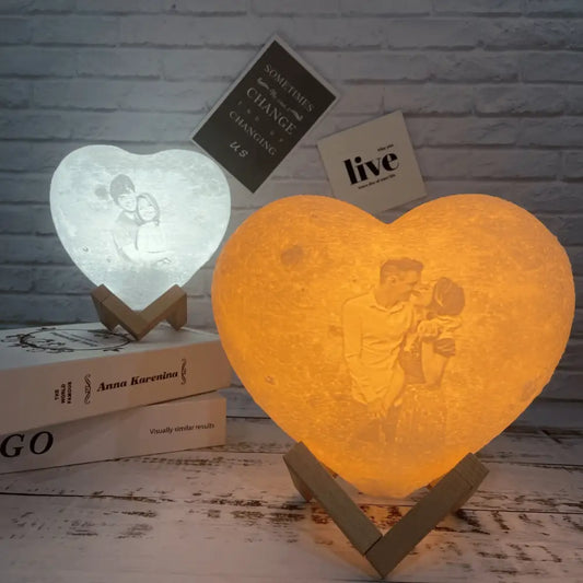 Black Friday Actie: Hartvormige 3D Geprinte Maanlamp Met Foto En Tekst - Gepersonaliseerd Cadeau